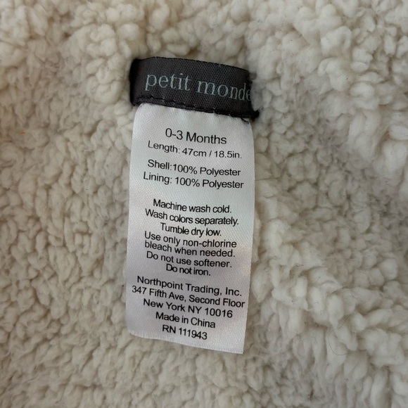 Petit Monde Hooded (w/Ears) Baby Bunting Pink Sherpa Lined 0-3 Mos Winter Gear - Picture 4 of 8